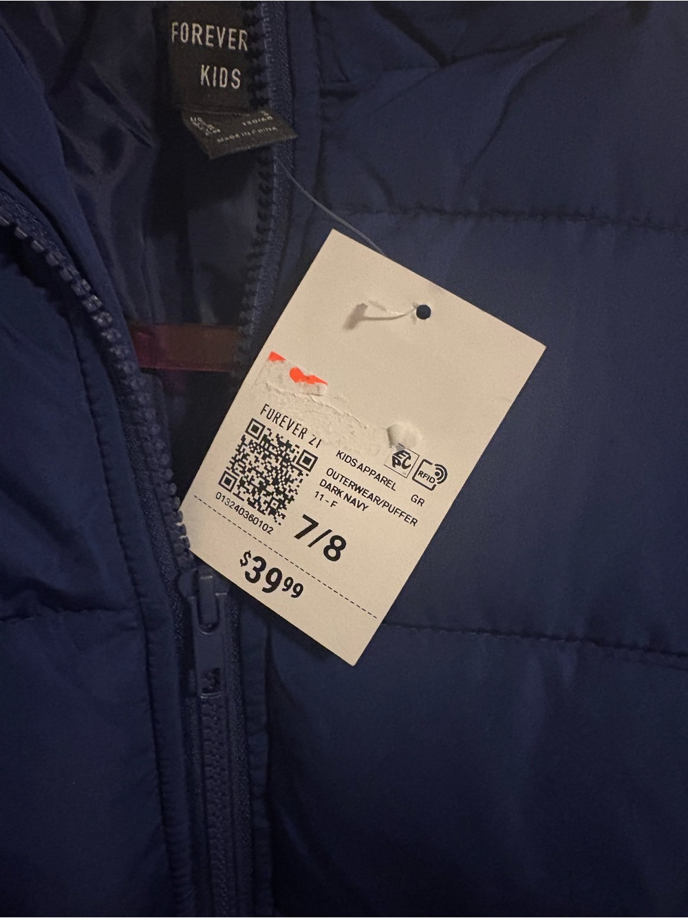 Forever 21 Kids Navy Blue Puffer Jacket
